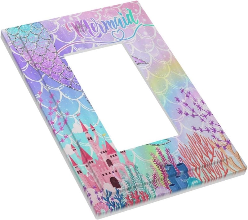 Sghxwp Silvery Glitter Cute Mermaid Tail Fantasy Castle 1 Gang Rocker Light Switch Covers Single Decora Outlet Wall Plate Decorative Switchplate Faceplate GFCI for Kidroom Nursery Bedroom Kitchen Decor - Image 3